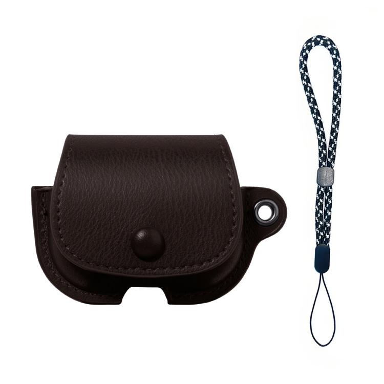 For AirPods Pro 3 Backpack Style PU Leather Earphone Protective Case with Lanyard(Dark Brown)