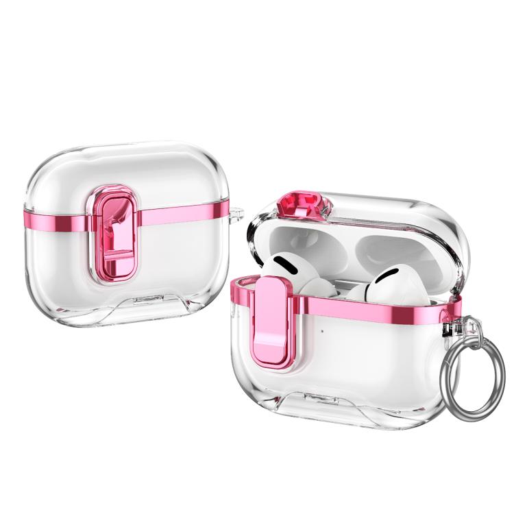 For AirPods Pro 3 Electroplating Transparent Wireless Earphones Case with Security Lock(Pink)