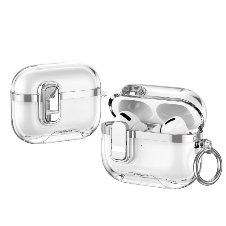 For AirPods Pro 3 Electroplating Transparent Wireless Earphones Case with Security Lock(Silver)