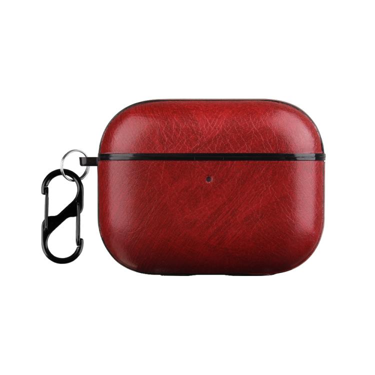 For AirPods Pro 3 One-Piece Style Leather Earphone Protective Case with Hook(Red)