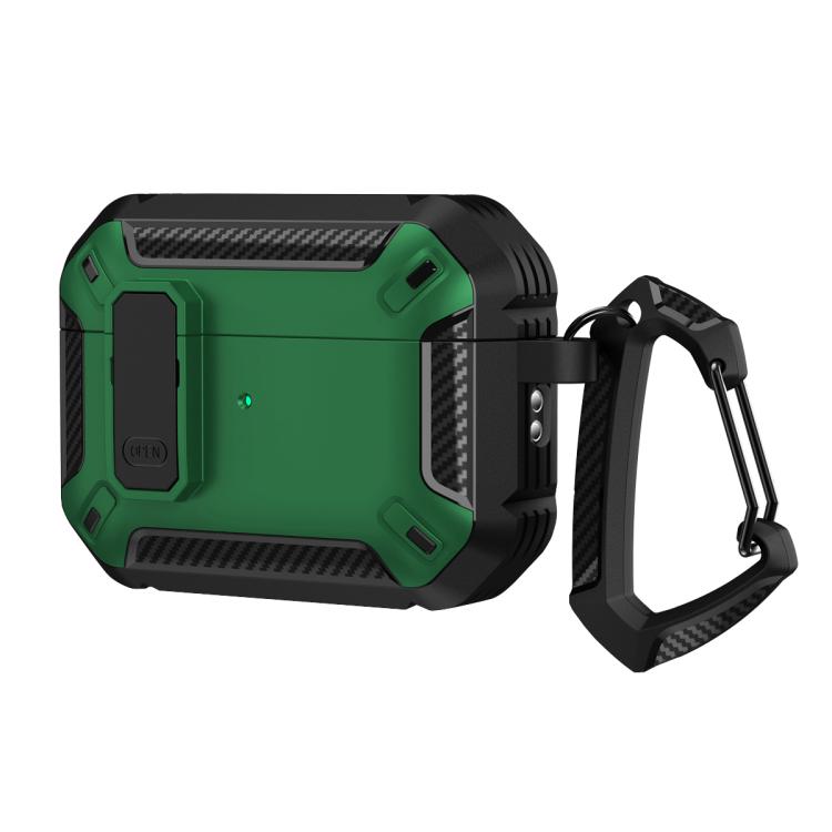 For AirPods Pro 3 Shield Shockproof Earphone Protective Case with Hook(Black Green)