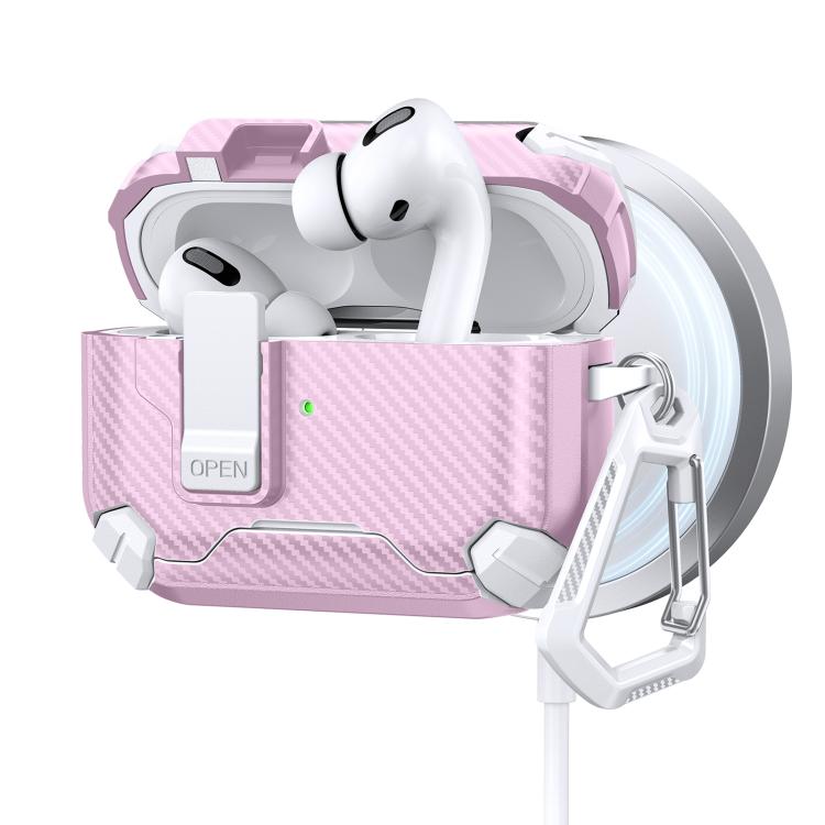 For AirPods Pro 3 Two Color MagSafe Magnetic Holder Carbon Fiber Pattern Earphone Case(White Pink)