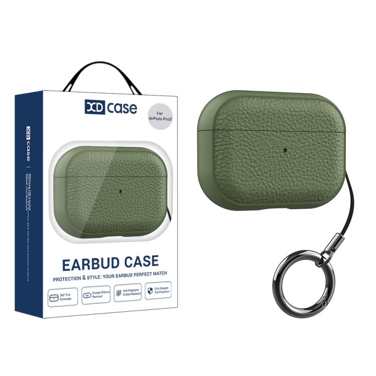 For AirPods Pro 3 XDcase Lychee Texture TPU Earbuds Case with Buckle(Army Green)