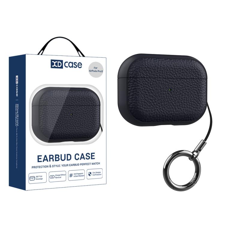 For AirPods Pro 3 XDcase Lychee Texture TPU Earbuds Case with Buckle(Dark Blue)