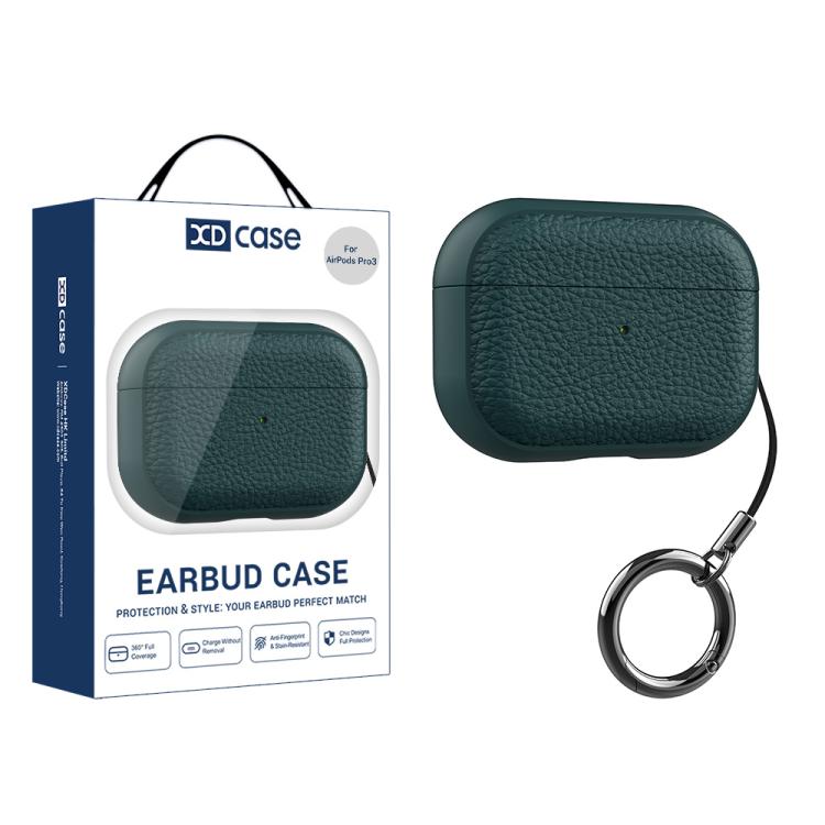 For AirPods Pro 3 XDcase Lychee Texture TPU Earbuds Case with Buckle(Dark Green)