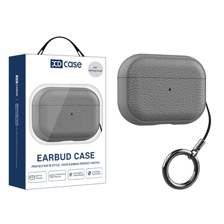 For AirPods Pro 3 XDcase Lychee Texture TPU Earbuds Case with Buckle(Grey)
