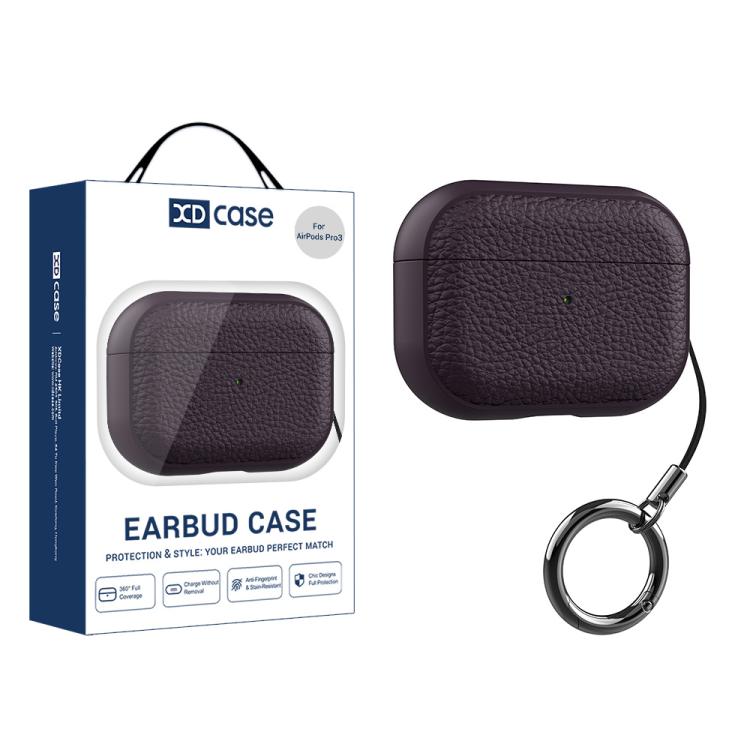 For AirPods Pro 3 XDcase Lychee Texture TPU Earbuds Case with Buckle(Purple)