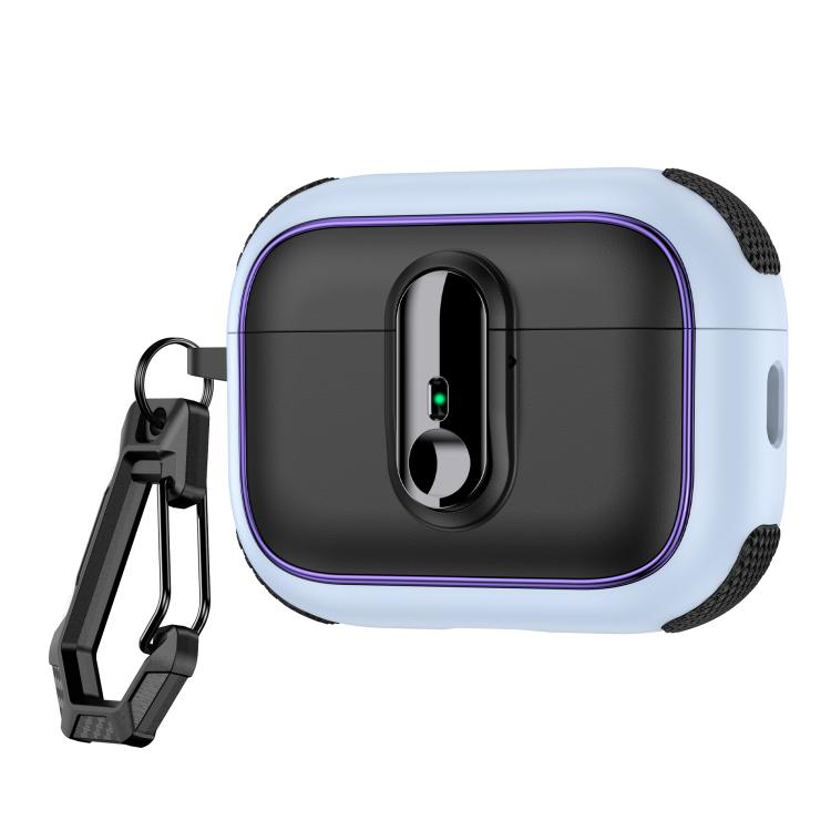 For AirPods Pro Armor Magnetic Wireless Earphones Case with Security Lock(Black Light Blue)