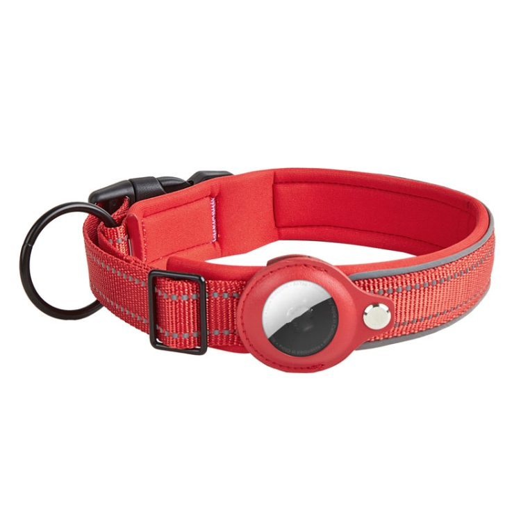 For AirTag 2nd Gen / AirTag 1st Gen Tracker Dog Collar Neoprene Lining Reflective Pet Collar, Size: M(Red)