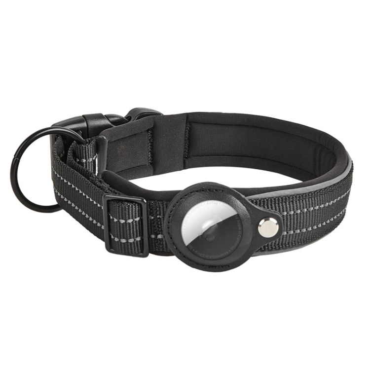 For AirTag 2nd Gen / AirTag 1st Gen Tracker Dog Collar Neoprene Lining Reflective Pet Collar, Size: S(Black)