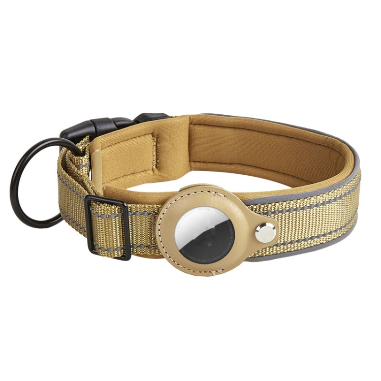 For AirTag 2nd Gen / AirTag 1st Gen Tracker Dog Collar Neoprene Lining Reflective Pet Collar, Size: XL(Dark Khaki)