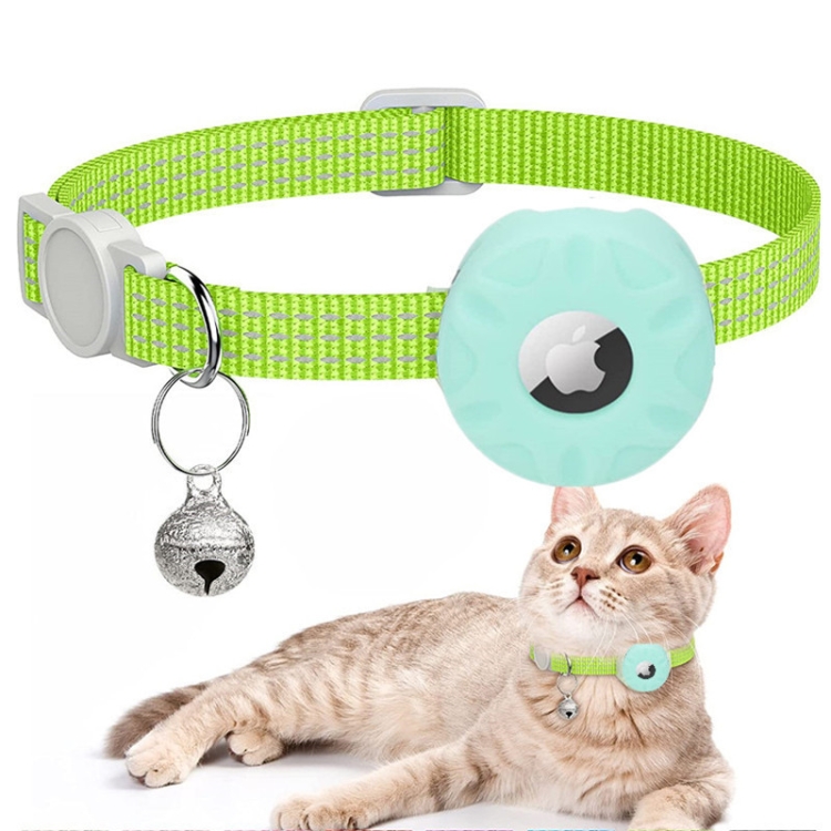 For AirTag 2nd Gen / AirTag 1st Gen Tracker Silicone Case Reflective Pet Cat Collar With Bell(Mint Green)