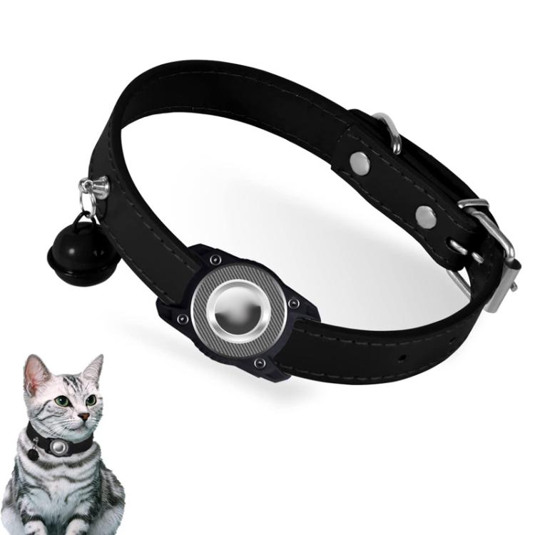 For AirTag 2nd Gen / AirTag 1st Gen Tracker Waterproof Protection Case Pet Leather Collar Anti Lost Cat Locator Collar(Black)