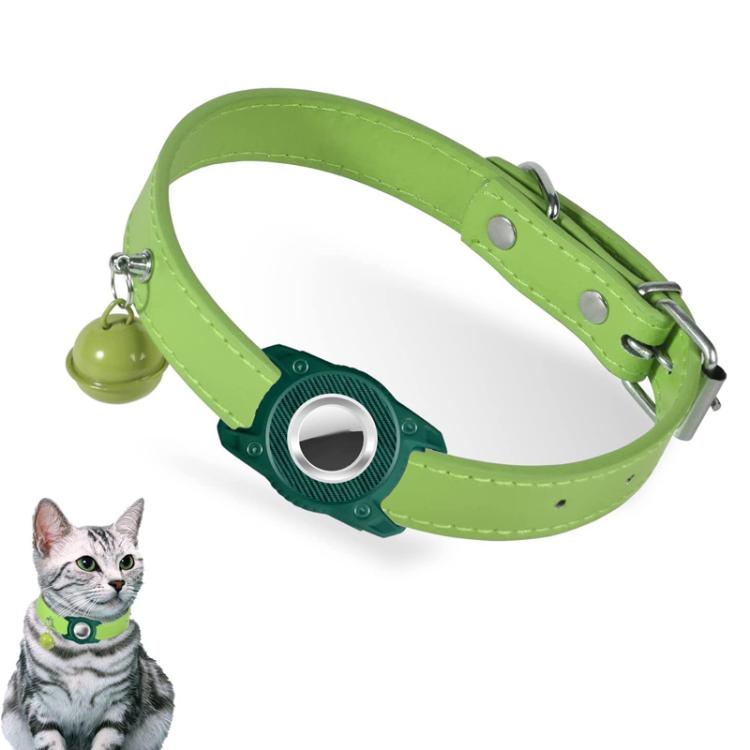 For AirTag 2nd Gen / AirTag 1st Gen Tracker Waterproof Protection Case Pet Leather Collar Anti Lost Cat Locator Collar(Green)