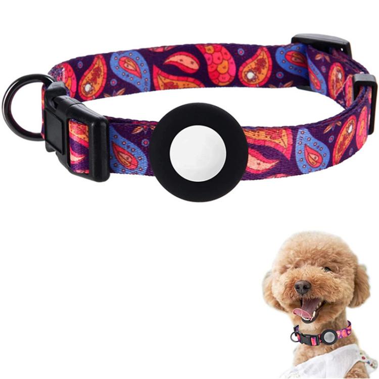 For AirTag 2nd Gen / AirTag 1st Gen Tracker Waterproof Silicone Case Pet Collar Cats Dog Neck Collar, Size: M(Purple Cashew Flower)
