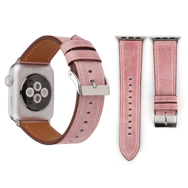 For Apple Watch Series 10 42mm / 9&8&7 41mm / SE 3&SE 2&6&SE&5&4 40mm / 3&2&1 38mm Fresh Style Genuine Leather Watch Band(Pink)