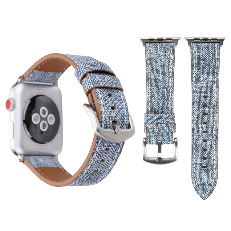 For Apple Watch Series 10 42mm / 9&8&7 41mm / SE 3&SE 2&6&SE&5&4 40mm / 3&2&1 38mm Simple Fashion Genuine Leather Cowboy Pattern Watch Band(Baby Blue)