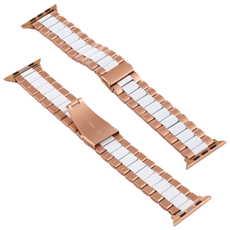 For Apple Watch Series 10 42mm / 9&8&7 41mm / SE 3&SE 2&6&SE&5&4 40mm / 3&2&1 38mm Stainless Steel Wrist Strap Watch Band(White + Golden)
