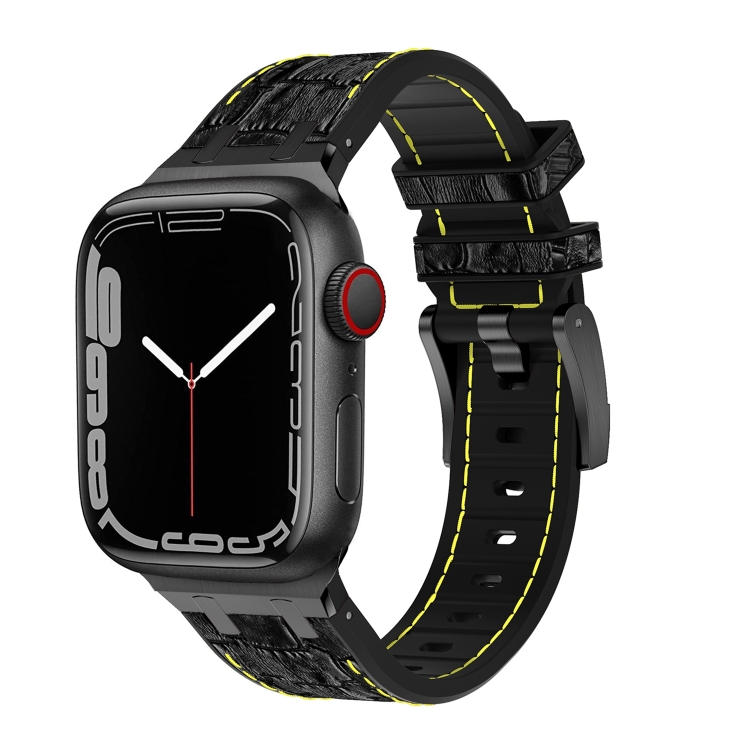 For Apple Watch Series 6 40mm Crocodile Texture Liquid Silicone Watch Band(Black Yellow Black)