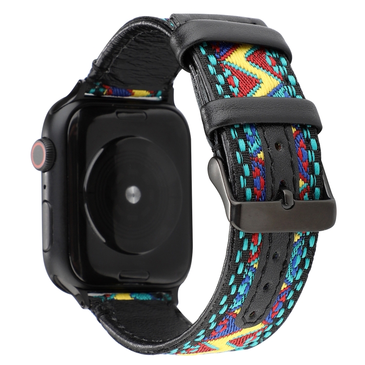 For Apple Watch Series 7 41mm / 6 & SE & 5 & 4 40mm / 3 & 2 & 1 38mm Ethnic Style Genuine Leather Strap(Small Fresh)