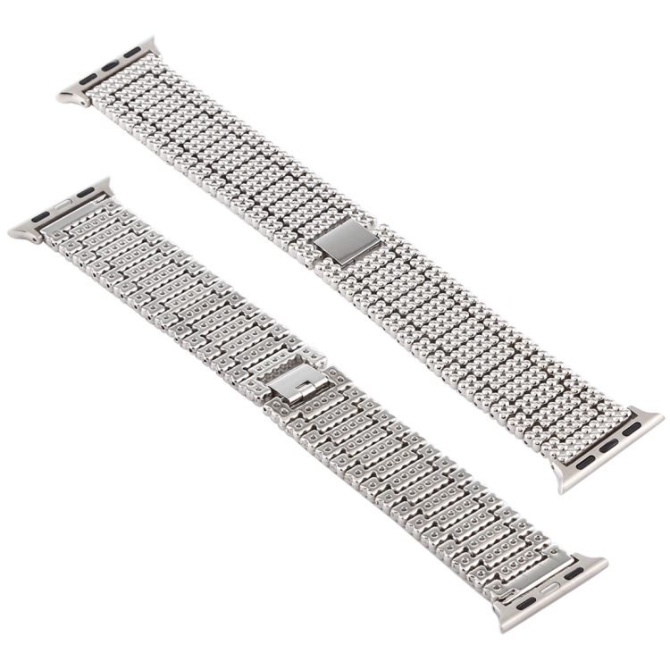 For Apple Watch Series 7 41mm / 6 & SE & 5 & 4 40mm / 3 & 2 & 1 38mm Nine Beads Stainless Steel Wrist Strap Watch Band (Silver)