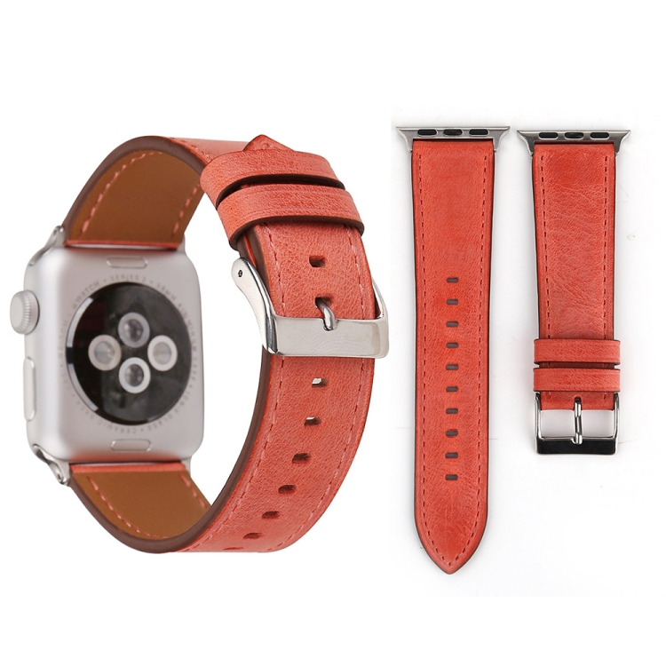 For Apple Watch Ultra 49mm&Watch Ultra 2 49mm / Series 10 46mm / 9&8&7 45mm / SE 3&SE 2&6&SE&5&4 44mm / 3&2&1 42mm Fresh Style Genuine Leather Watch Band(Red)