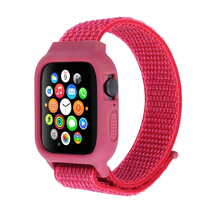 For Apple Watch Ultra 49mm&Watch Ultra 2 49mm / Series 10 46mm / 9&8&7 45mm / SE 3&SE 2&6&SE&5&4 44mm / 3&2&1 42mm Nylon Watch Band with Hook and Loop Fastener (Red)