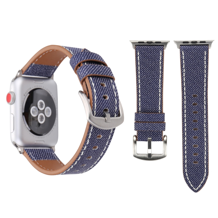 For Apple Watch Ultra 49mm&Watch Ultra 2 49mm / Series 10 46mm / 9&8&7 45mm / SE 3&SE 2&6&SE&5&4 44mm / 3&2&1 42mm Simple Fashion Genuine Leather Cowboy Pattern Watch Band(Dark Blue)