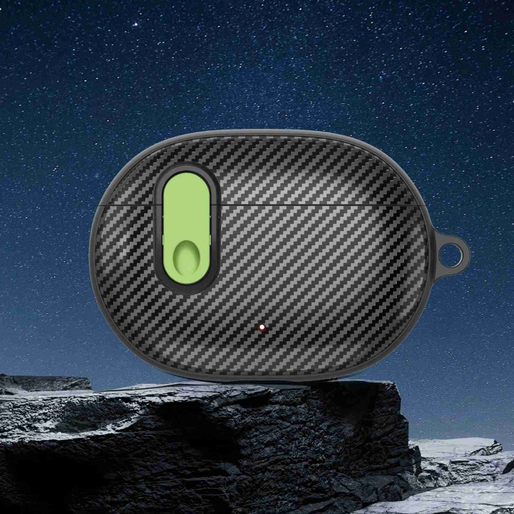 For Beats Studio Buds Switch Carbon Fiber Wireless Earphones Protective Case(Black Light Green)