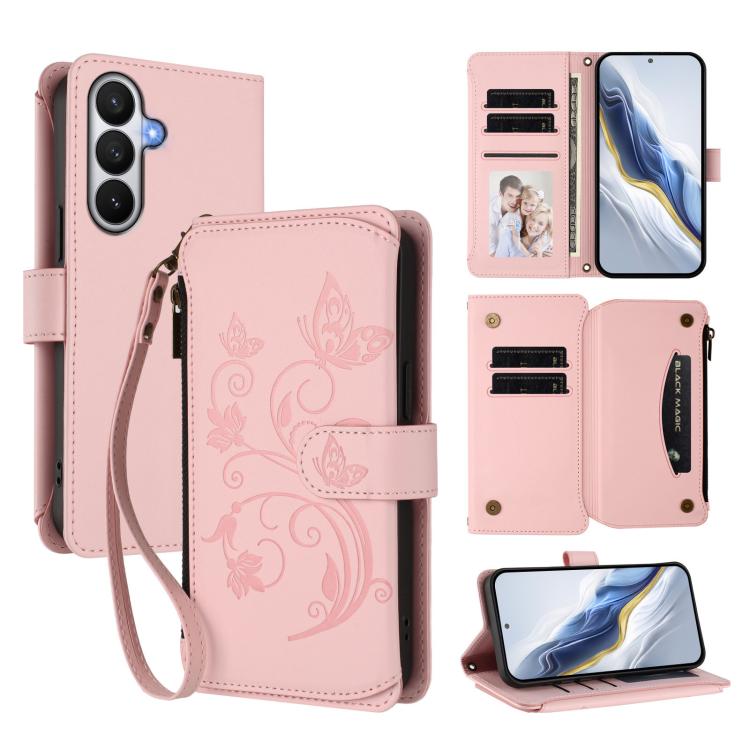 For Galaxy S26 5G Butterfly Love Flower Multi-card Zipper Wallet Leather Phone Case(Pink)