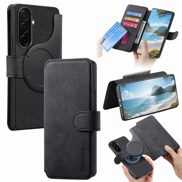 For Galaxy S26 5G CaseNeo MagSafe RFID Anti-theft Retro Leather Phone Case(Black)
