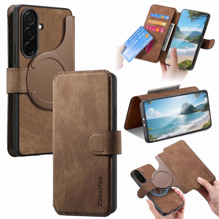 For Galaxy S26 5G CaseNeo MagSafe RFID Anti-theft Retro Leather Phone Case(Brown)