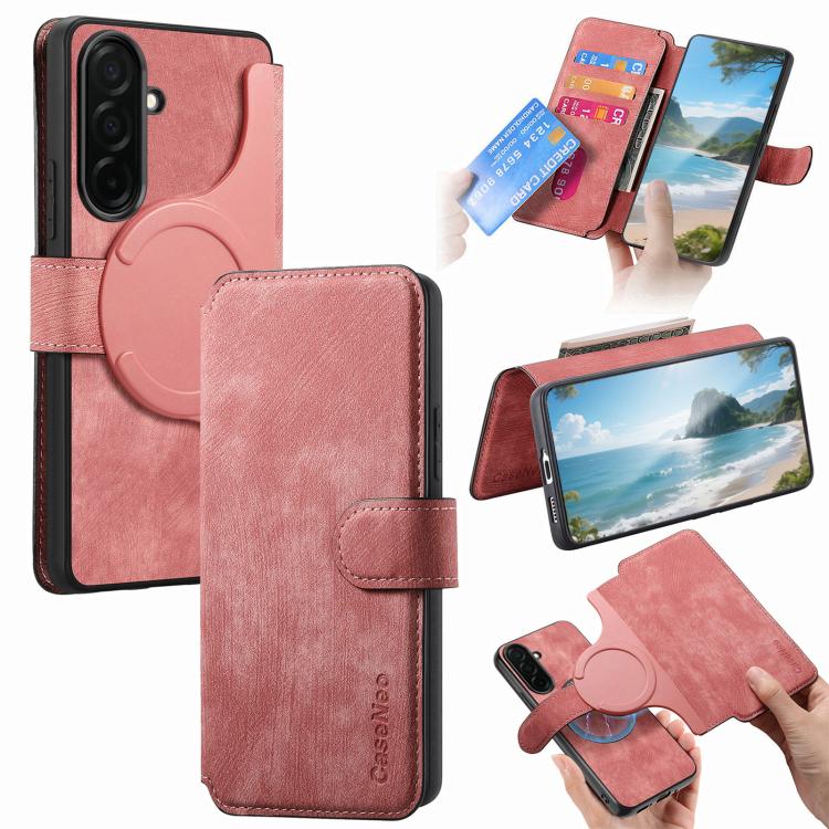For Galaxy S26 5G CaseNeo MagSafe RFID Anti-theft Retro Leather Phone Case(Pink)