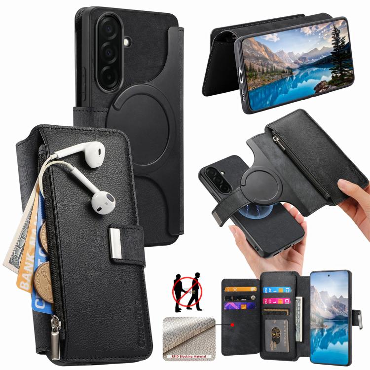 For Galaxy S26 5G CaseNeo MagSafe RFID Anti-theft Zipper Wallet Retro Leather Phone Case(Black)