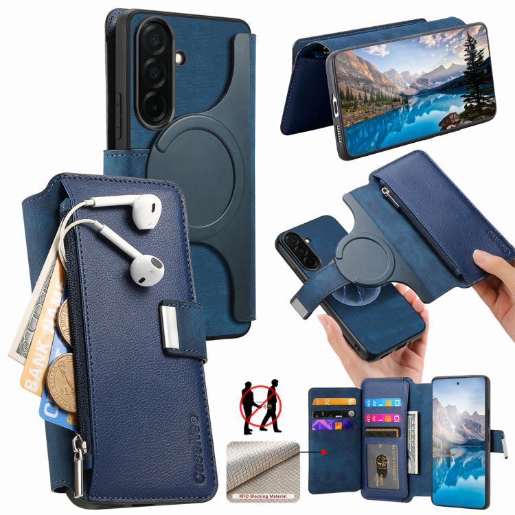 For Galaxy S26 5G CaseNeo MagSafe RFID Anti-theft Zipper Wallet Retro Leather Phone Case(Blue)