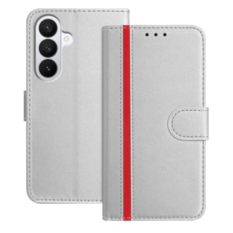 For Galaxy S26 5G Color Block Card Slots Vegan Leather Phone Case(Silver)