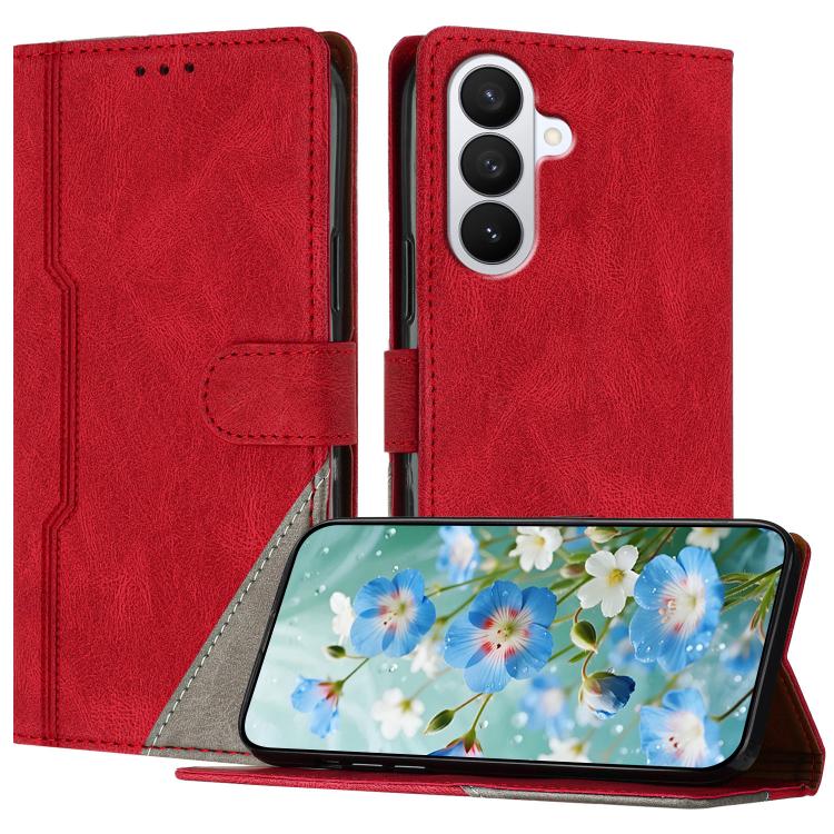 For Galaxy S26 5G Color Matching Buckle Clasp Vegan Leather Phone Case(Red)