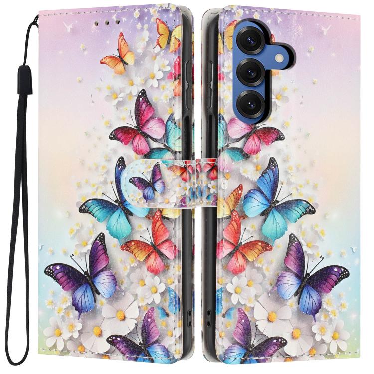 For Galaxy S26 5G Colorful Painting Vegan Leather Phone Case with Lanyard(Colorful Butterflies)