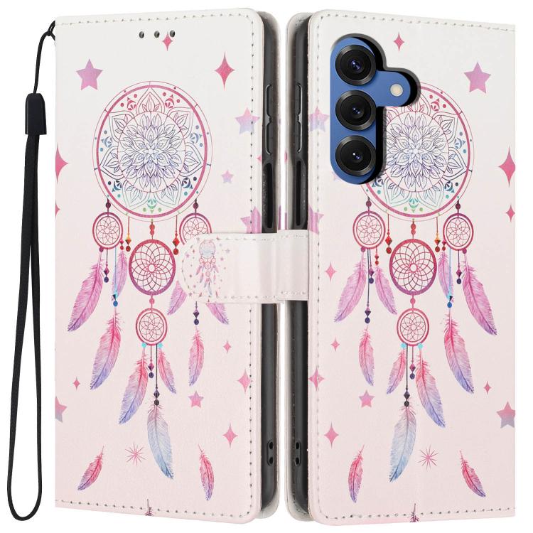 For Galaxy S26 5G Colorful Painting Vegan Leather Phone Case with Lanyard(Feather Wind Chimes)