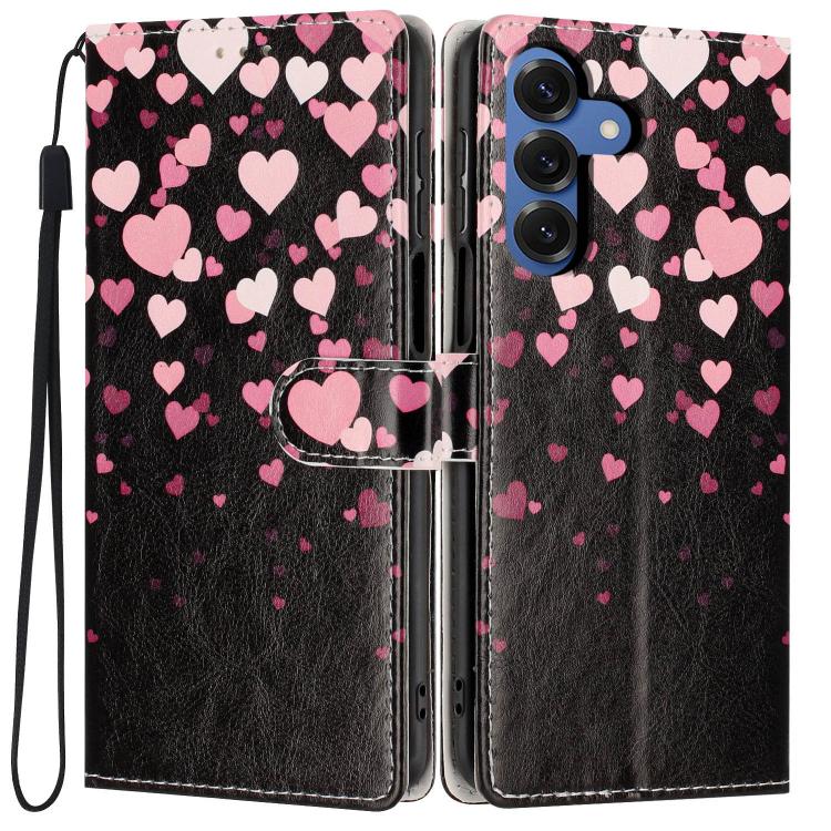 For Galaxy S26 5G Colorful Painting Vegan Leather Phone Case with Lanyard(Hearts)