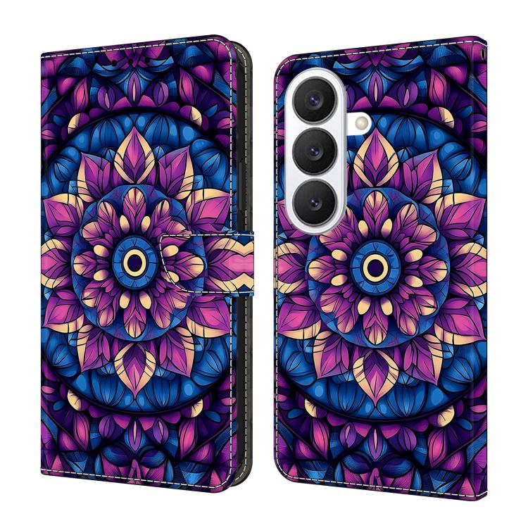For Galaxy S26 5G Crystal-Like Painted Vegan Leather Phone Case(Purple Tara Flower)
