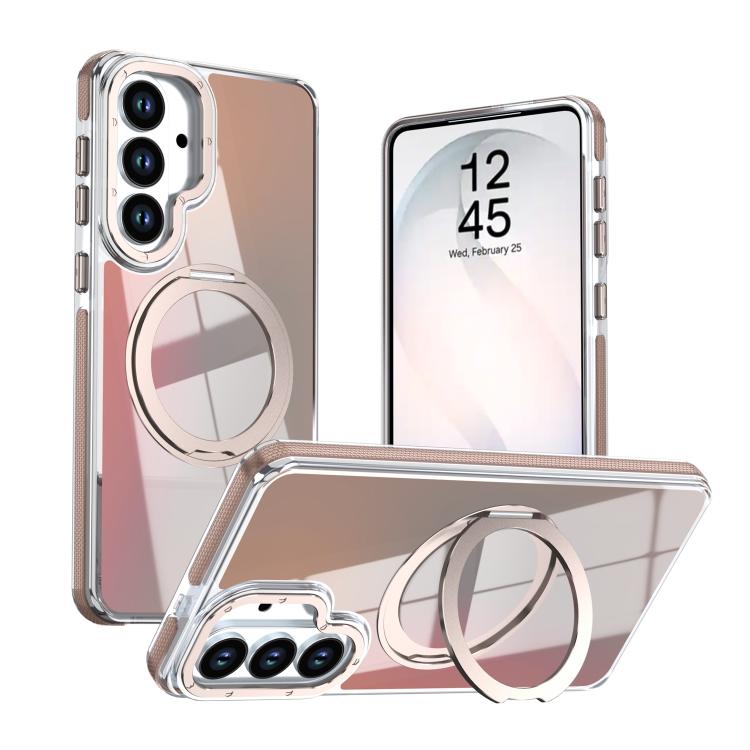 For Galaxy S26 5G Dual Color Gradient Discolor 360 Degree Rotation Holder Magnetic Phone Case(Desert Gold)