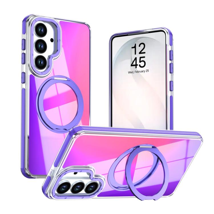 For Galaxy S26 5G Dual Color Gradient Discolor 360 Degree Rotation Holder Magnetic Phone Case(Purple)