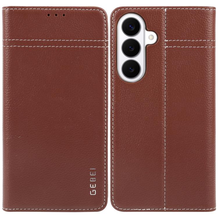 For Galaxy S26 5G GEBEI Top-grain Horizontal Flip Leather Phone Case(Brown)