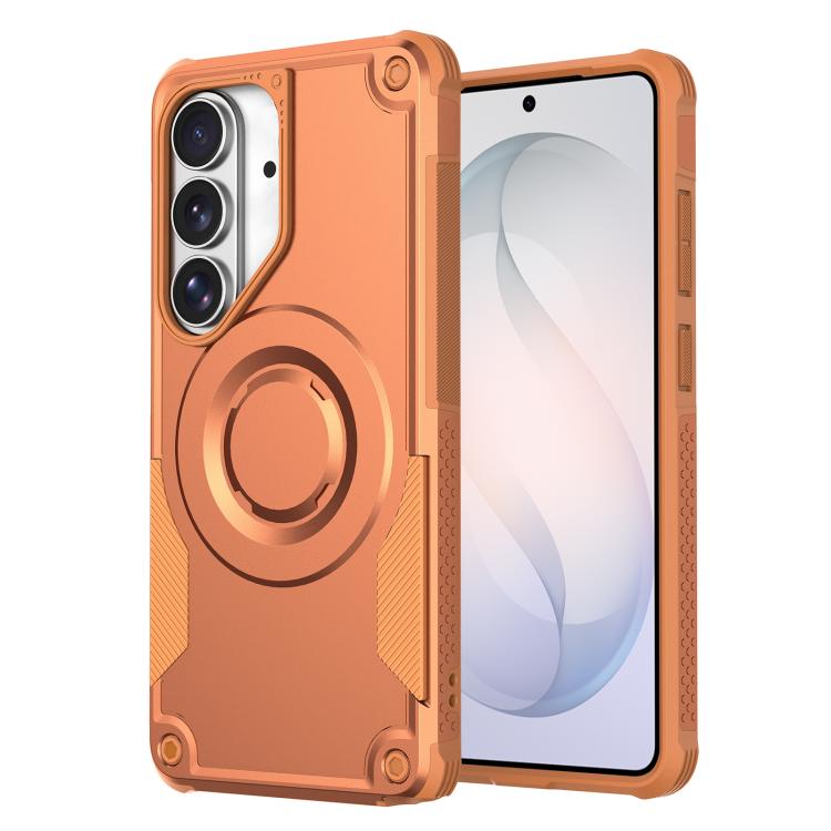 For Galaxy S26 5G Metallic Paint Magnetic PC Hybrid TPU Phone Case(Orange)