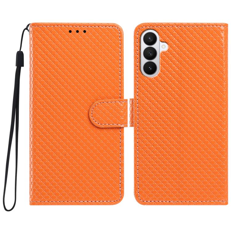For Galaxy S26 5G Mirrored Buckle Vegan Leather Phone Case with Small Black Cord(Orange)