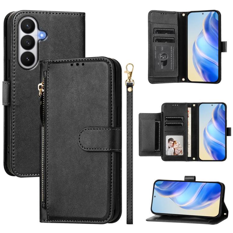 For Galaxy S26 5G Multi-Card Slots Zipper Wallet Leather Phone Case(Black)