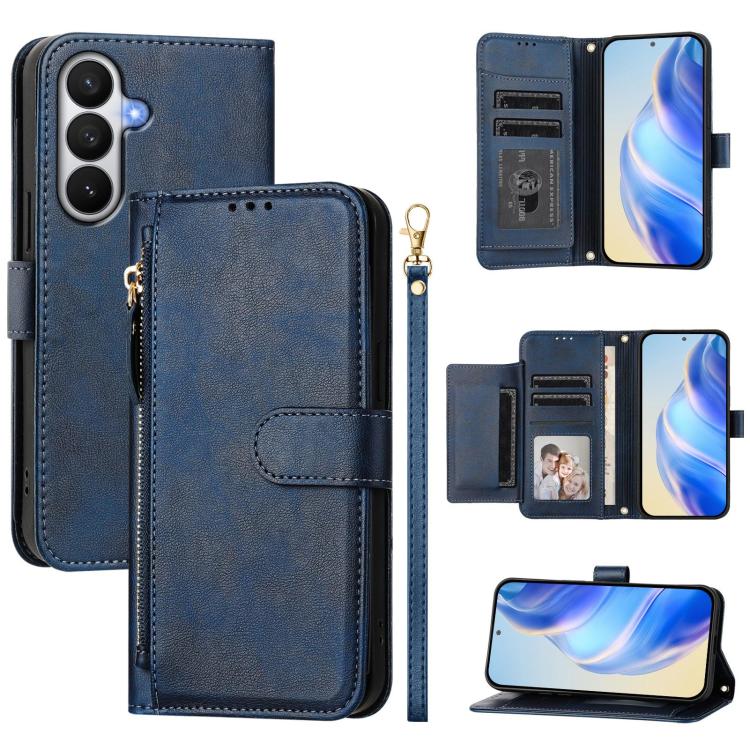 For Galaxy S26 5G Multi-Card Slots Zipper Wallet Leather Phone Case(Blue)