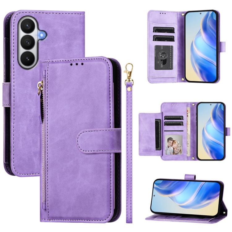 For Galaxy S26 5G Multi-Card Slots Zipper Wallet Leather Phone Case(Purple)