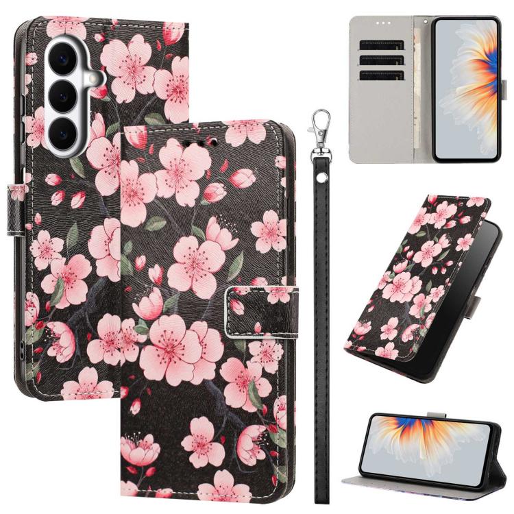 For Galaxy S26 5G Painted Pattern Vegan Leather Phone Case with Strap(Sakura)